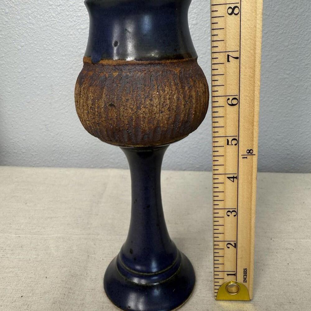 Stoneware Goblet Chalice Art Pottery Cobalt Blue Drip Glaze - Picture 6 of 7